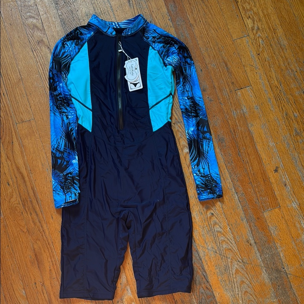 Elegant Blue and Black Women's One Piece Swimsuit